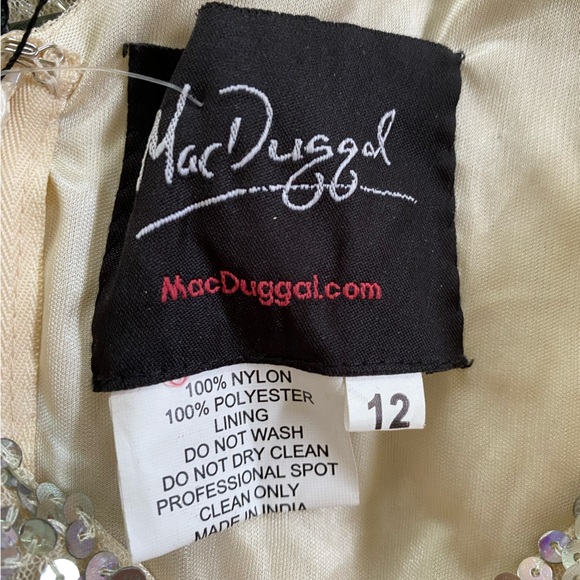 Mac Duggal Long Sleeve Cream Gown with Silver Accents - Picture 9 of 10